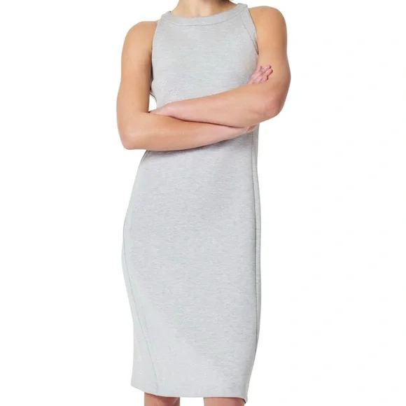 slim fit dress slacks Heather Grey Striped Collared Maternity Midi Dress main image 0